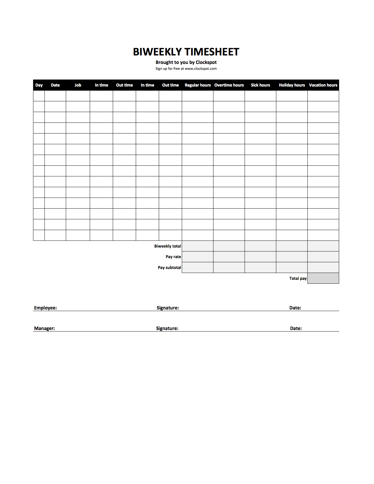 excel biweekly timesheet screenshot