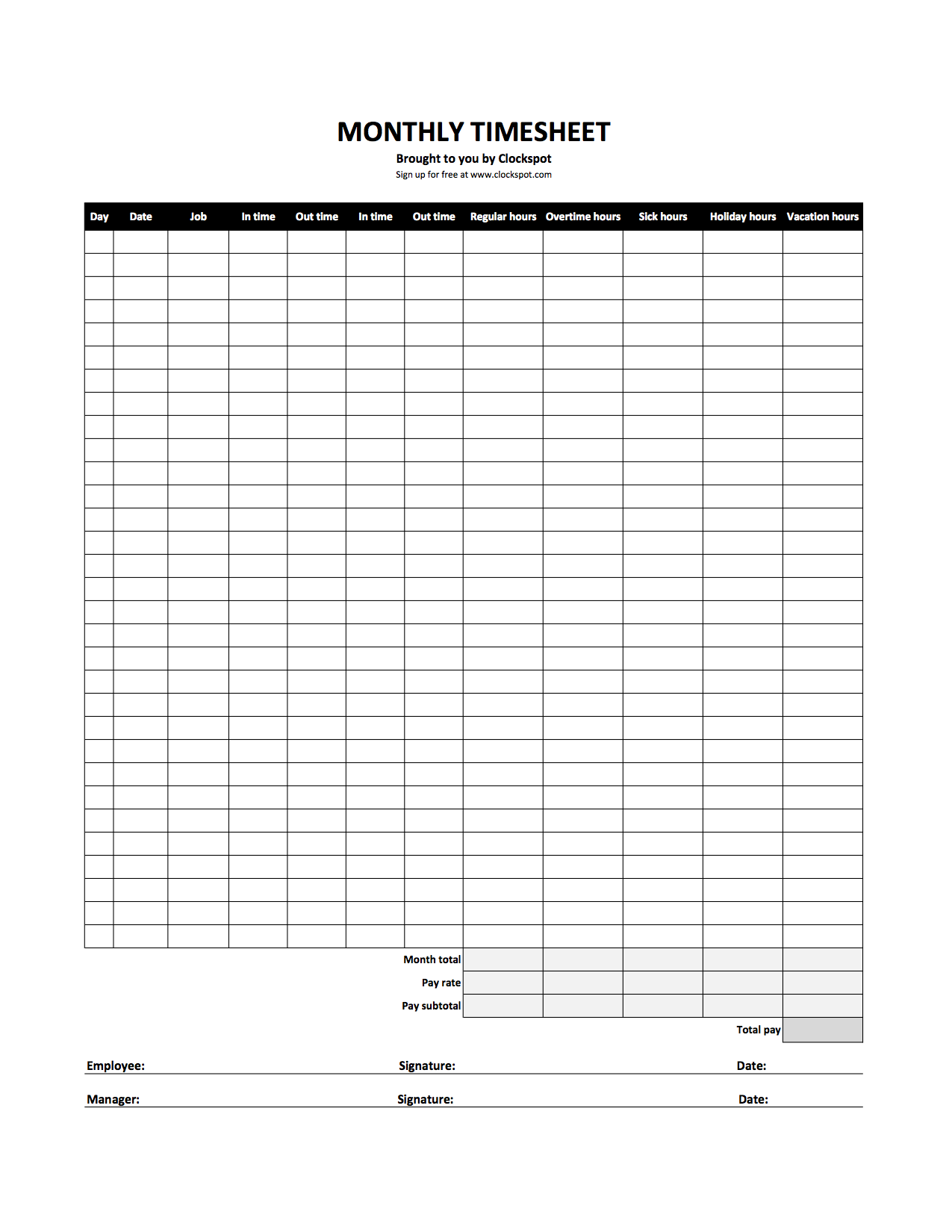 excel monthly timesheet screenshot