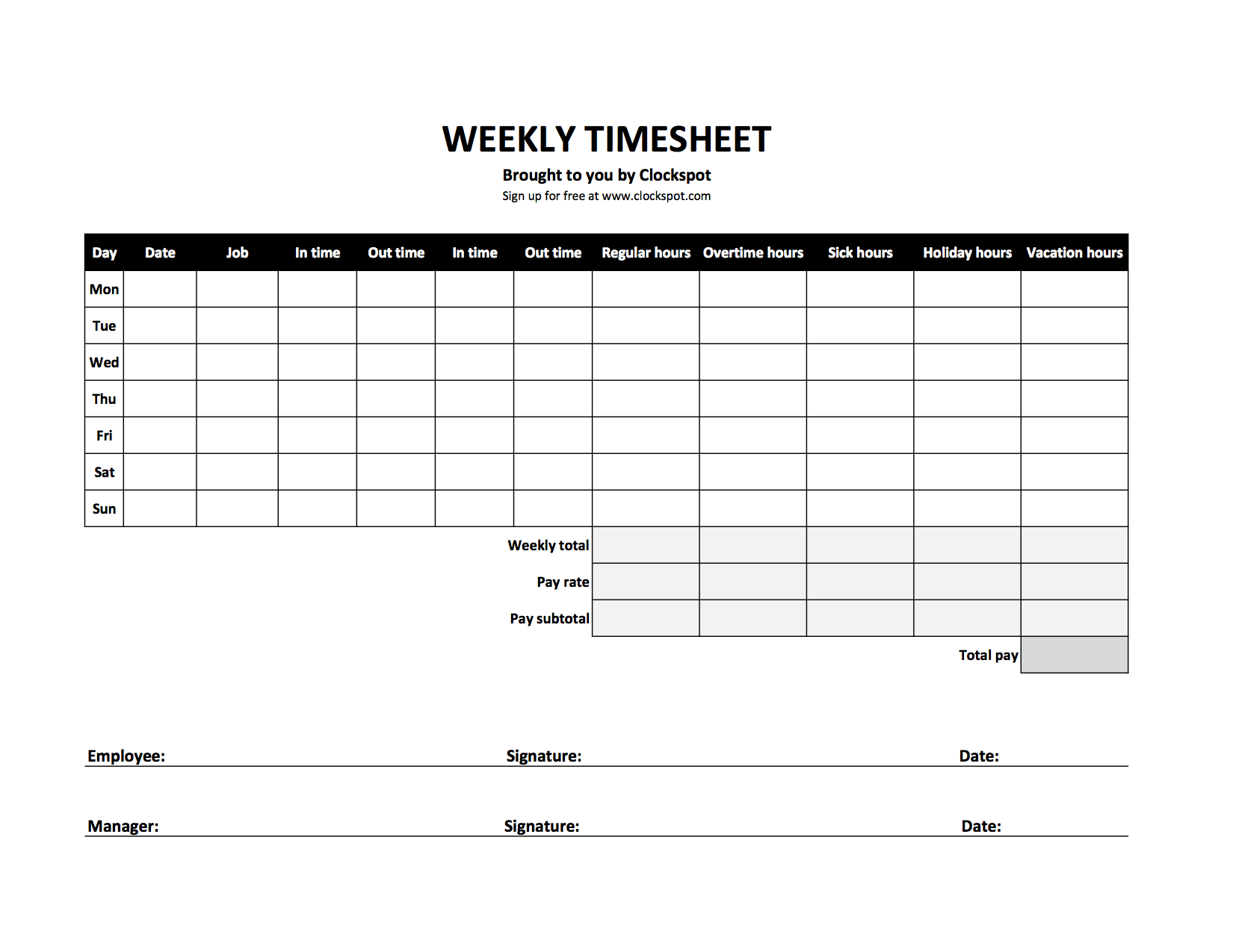 excel weekly timesheet screenshot