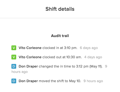 timesheet shift details
