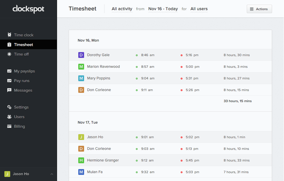 timesheet screenshot